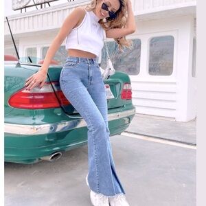 SHEIN High-Rise Raw Hem Flare Jeans l Size Small (4)